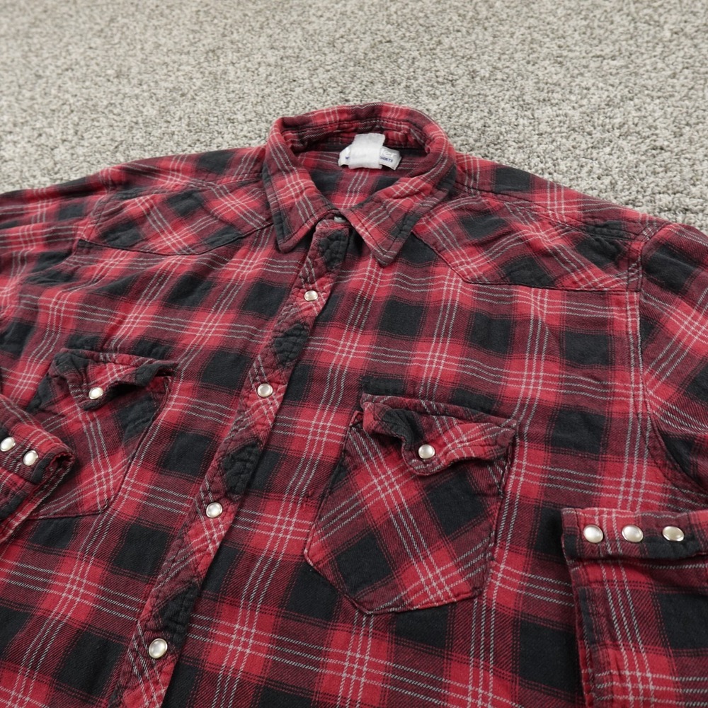 Wrangler Shirt Mens 2XL Red Flannel Pearl Snap Western Cowboy Rodeo Wrancher Y2K